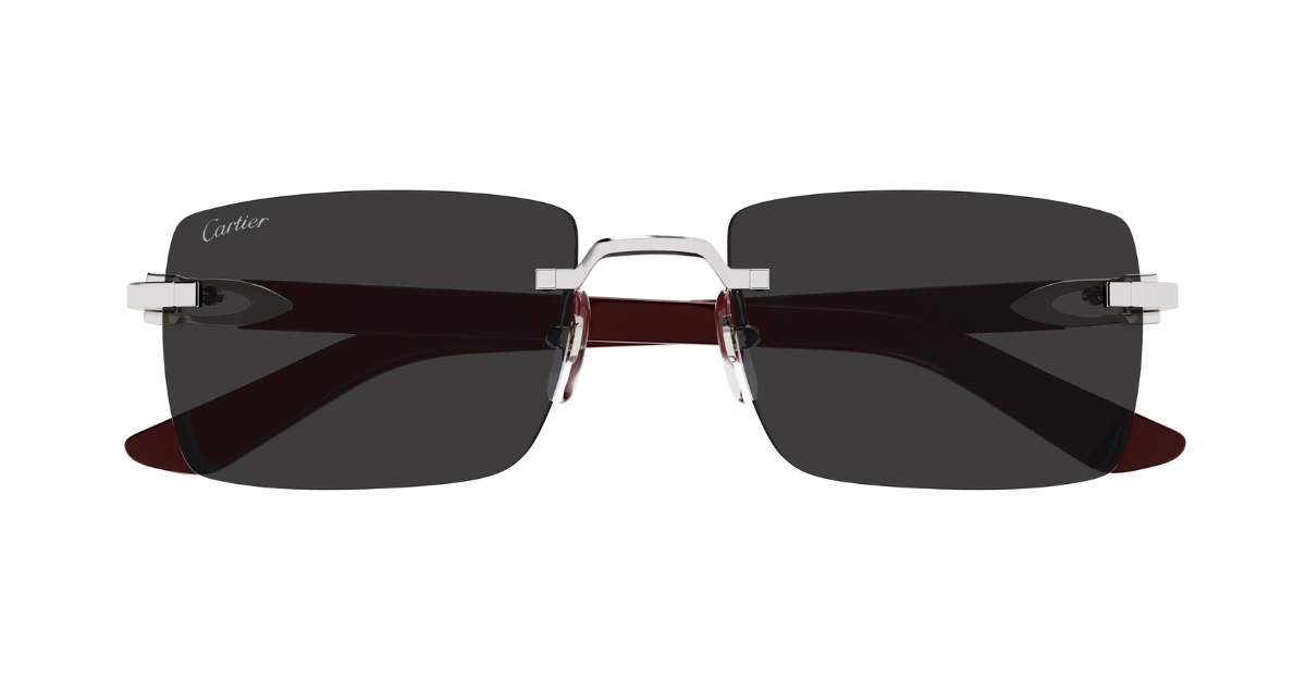 Cartier CT0579S 006 Rahmenlose Luxus-Sonnebrille in Silber mit grauen Gläsern