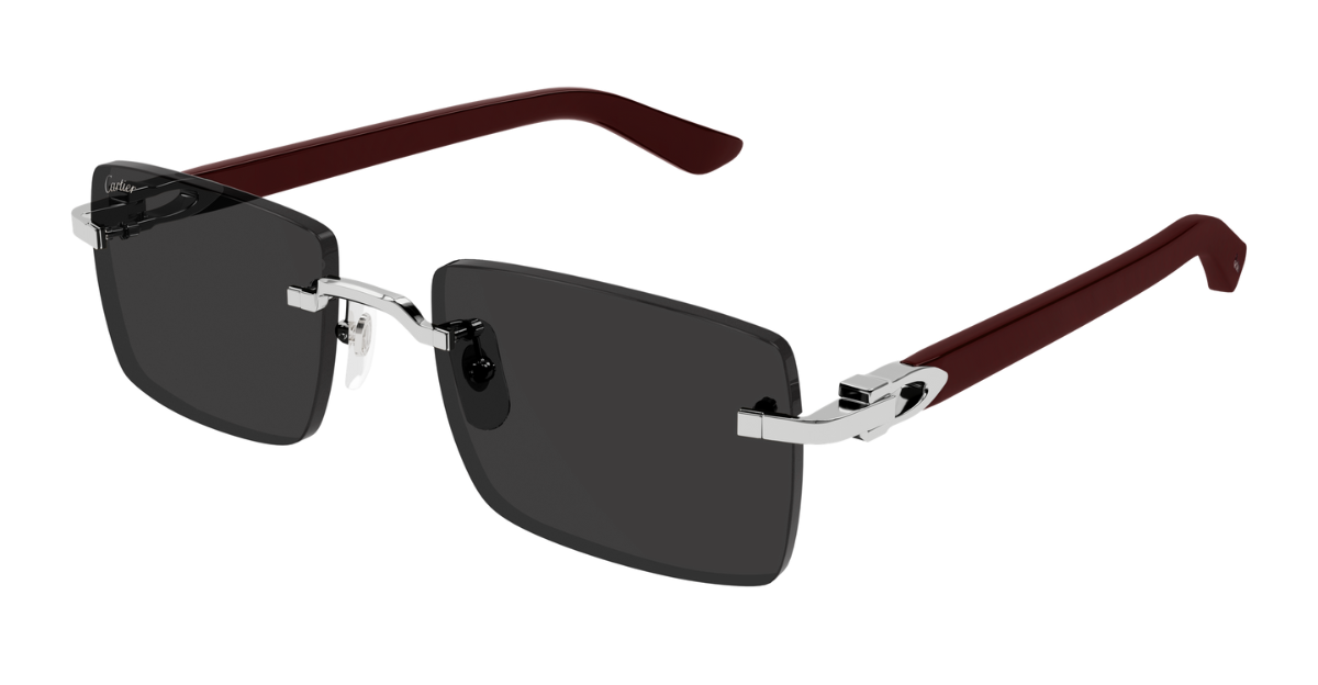 Cartier CT0579S 006 Rahmenlose Luxus-Sonnebrille in Silber mit grauen Gläsern