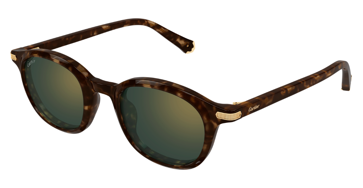 Cartier CT0584S 002 Rahmenlose Luxus-Sonnebrille in Braun mit grünen Gläsern
