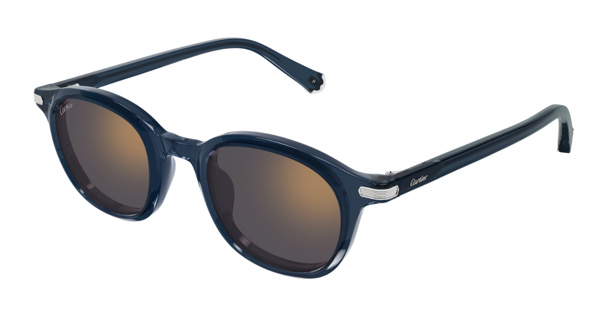 Cartier CT0584S 003 Rahmenlose Luxus-Sonnebrille in Blau mit grünen Gläsern