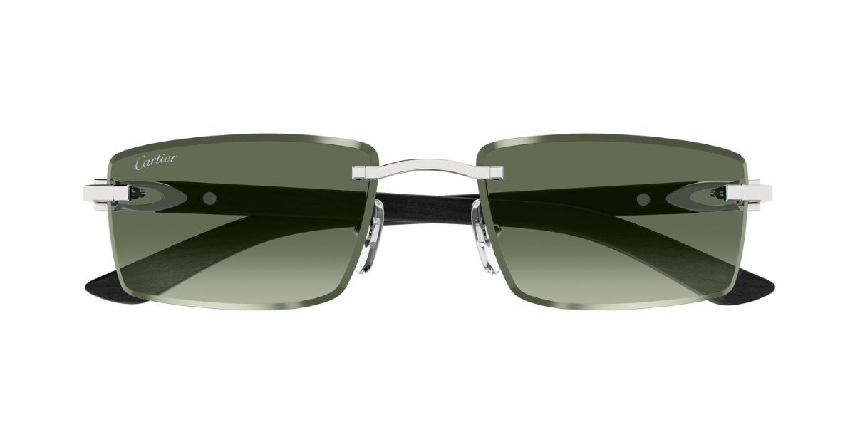Cartier CT0582S 005 Rahmenlose Luxus-Sonnebrille in Silber mit grünen Gläsern
