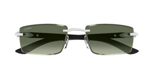 Cartier CT0582S 005 Rahmenlose Luxus-Sonnebrille in Silber mit grünen Gläsern