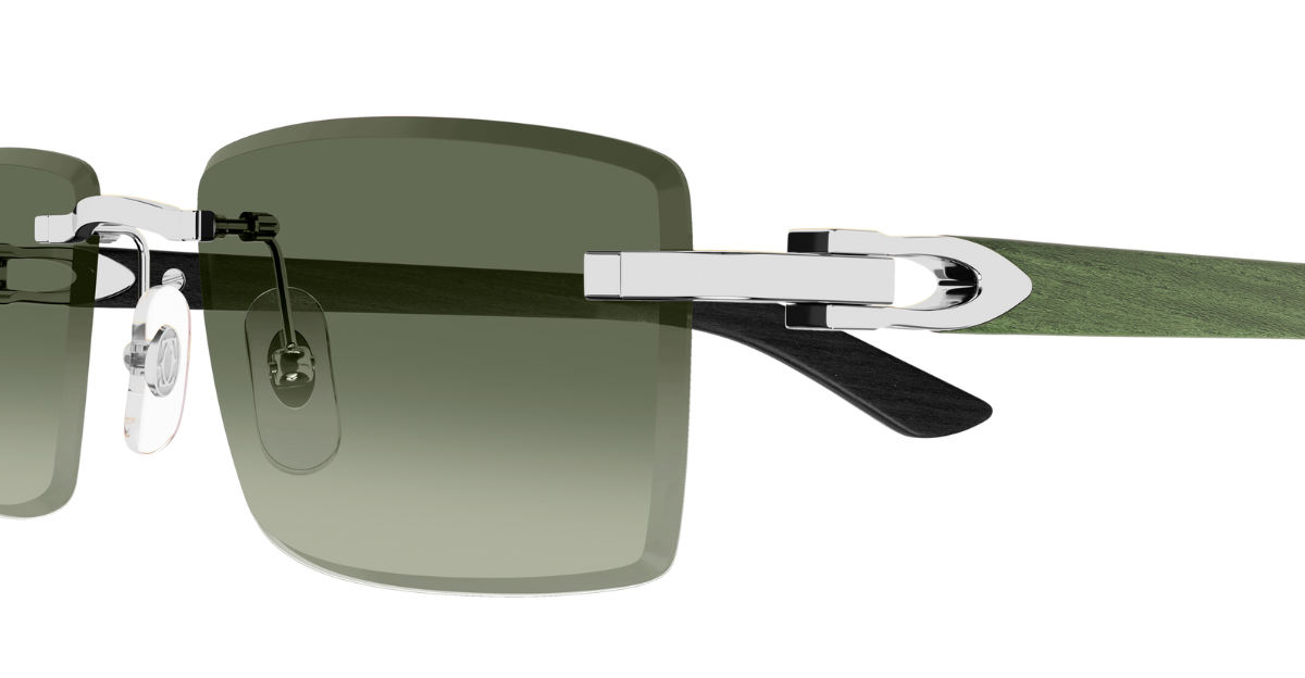 Cartier CT0582S 005 Rahmenlose Luxus-Sonnebrille in Silber mit grünen Gläsern