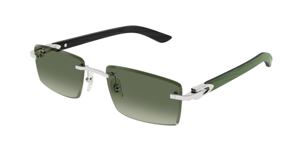 Cartier CT0582S 005 Rahmenlose Luxus-Sonnebrille in Silber mit grünen Gläsern