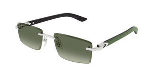 Cartier CT0582S 005 Rahmenlose Luxus-Sonnebrille in Silber mit grünen Gläsern