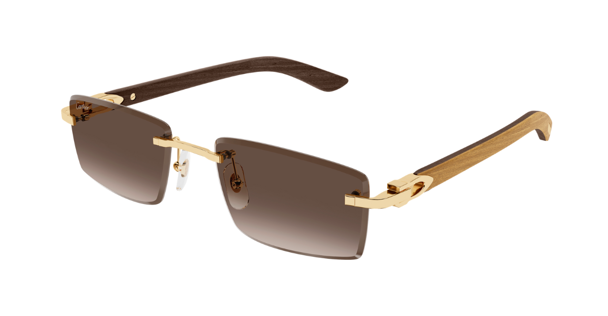 Cartier CT0582S 003 Rahmenlose Luxus-Sonnebrille in Gold mit braunen Gläsern