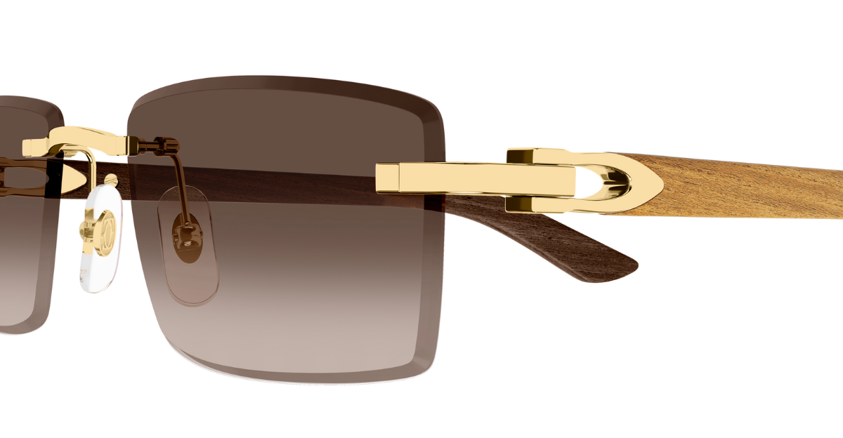 Cartier CT0582S 003 Rahmenlose Luxus-Sonnebrille in Gold mit braunen Gläsern