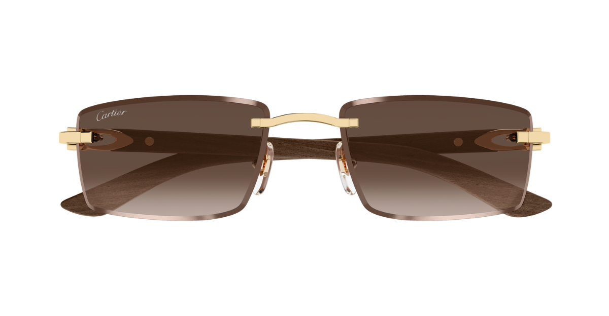 Cartier CT0582S 003 Rahmenlose Luxus-Sonnebrille in Gold mit braunen Gläsern