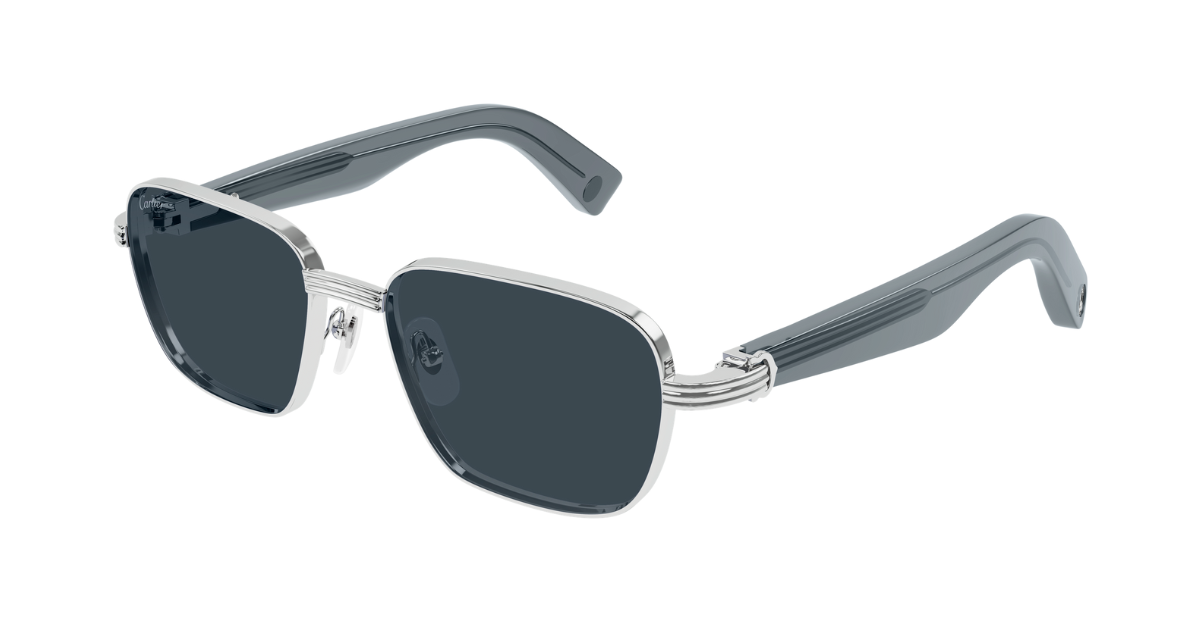 Cartier CT0538S 008 Rahmenlose Luxus-Sonnebrille in Silber mit grauen verspiegelten Gläsern