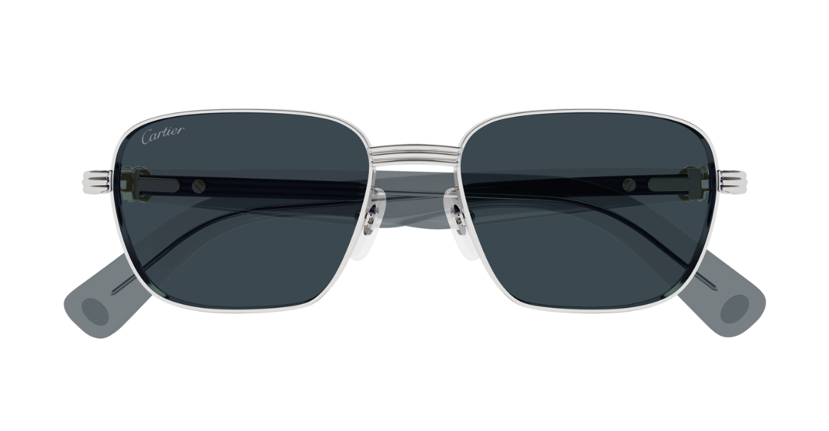 Cartier CT0538S 008 Rahmenlose Luxus-Sonnebrille in Silber mit grauen verspiegelten Gläsern