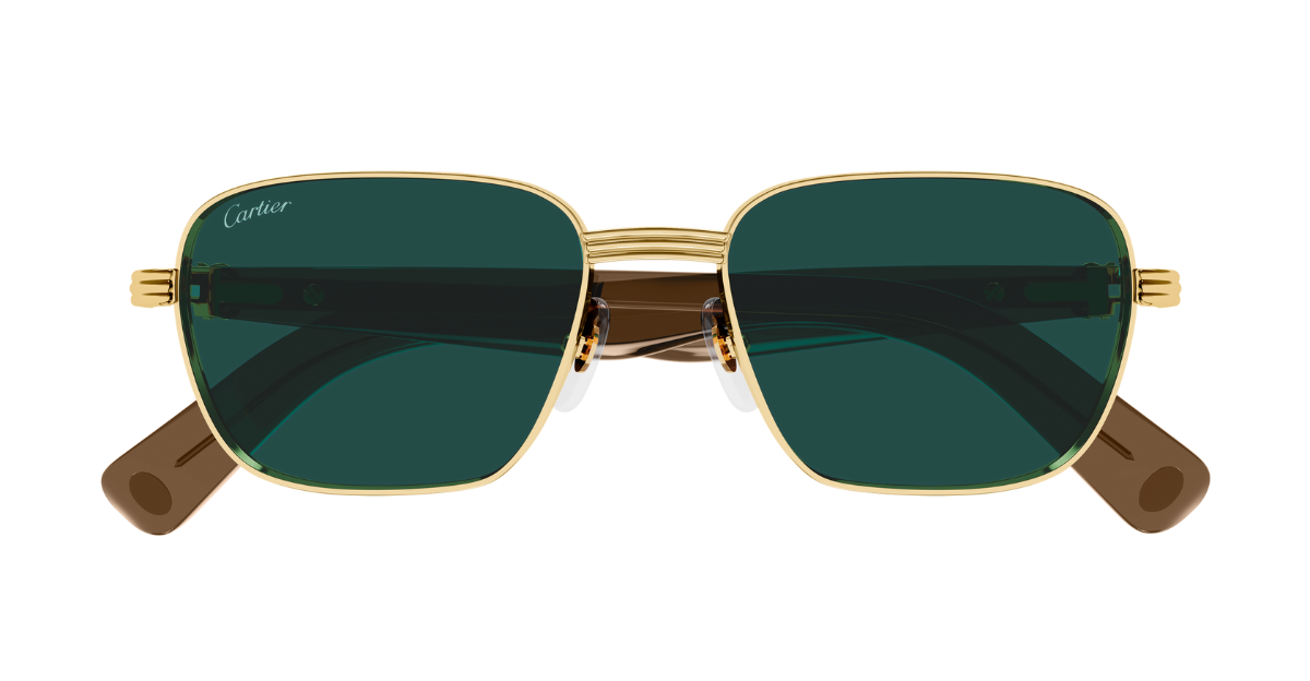 Cartier CT0538S 002 Rahmenlose Luxus-Sonnebrille in gold mit grünen verspiegelten Gläsern
