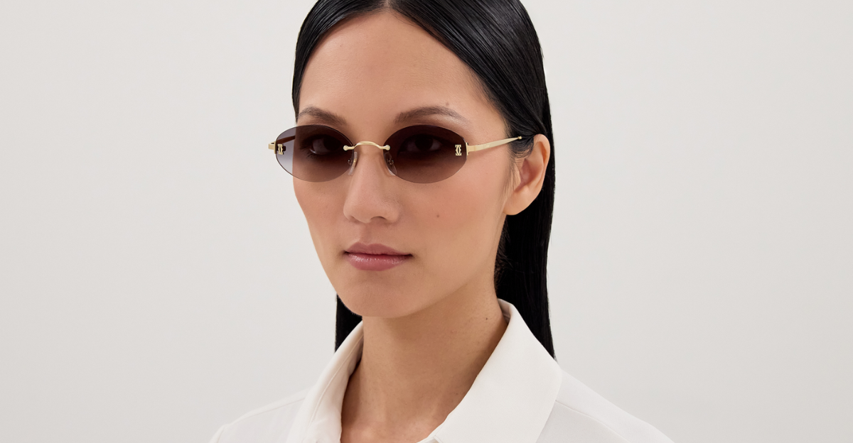 Cartier CT0592S 001 Rahmenlose Luxus-Sonnebrille in Gold mit grauen Gläsern