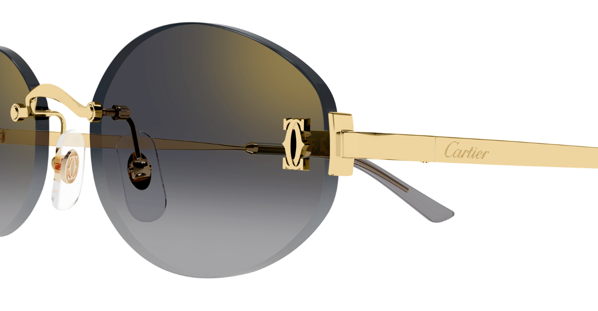 Cartier CT0592S 001 Rahmenlose Luxus-Sonnebrille in Gold mit grauen Gläsern
