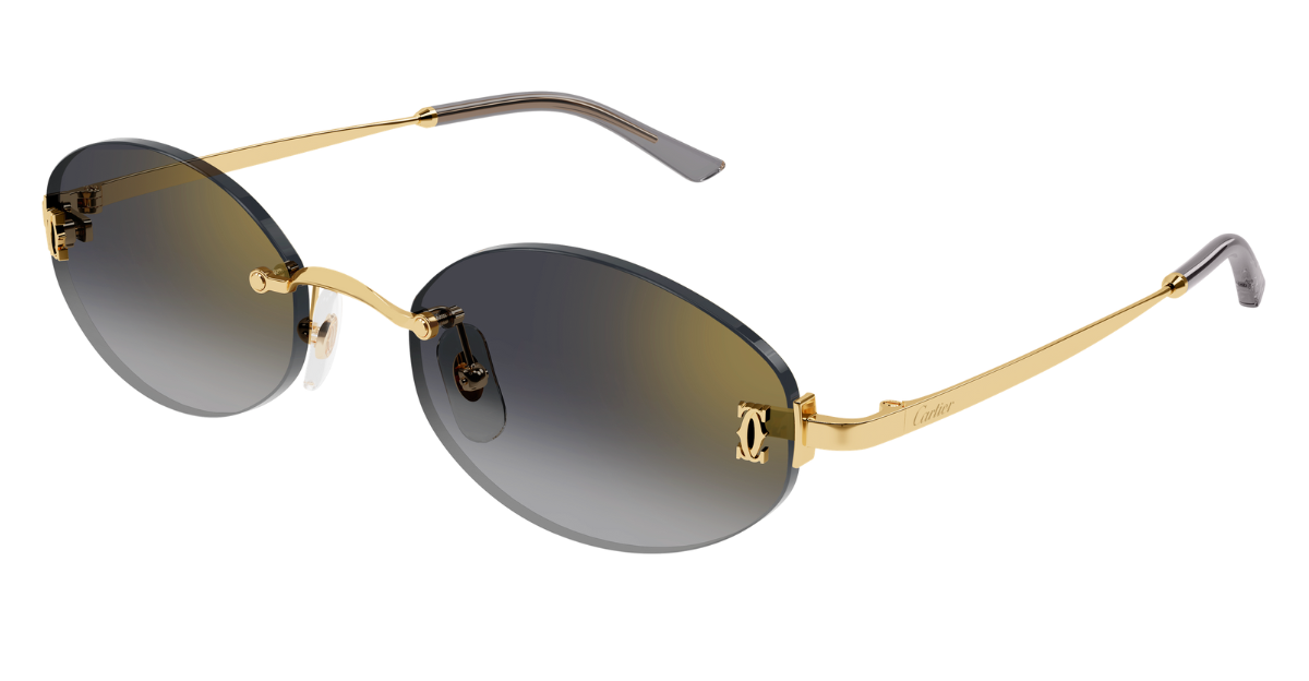 Cartier CT0592S 001 Rahmenlose Luxus-Sonnebrille in Gold mit grauen Gläsern