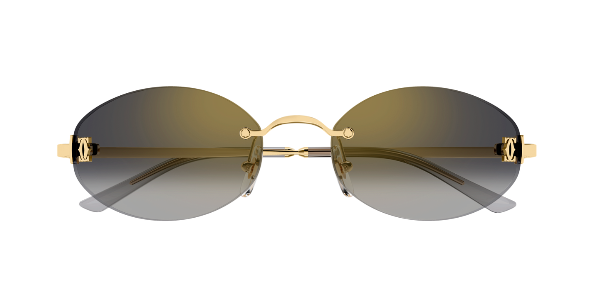 Cartier CT0592S 001 Rahmenlose Luxus-Sonnebrille in Gold mit grauen Gläsern