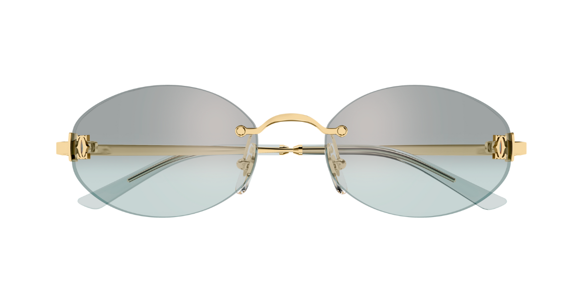 Cartier CT0592S 004 Rahmenlose Luxus-Sonnebrille in Gold mit grünen Gläsern