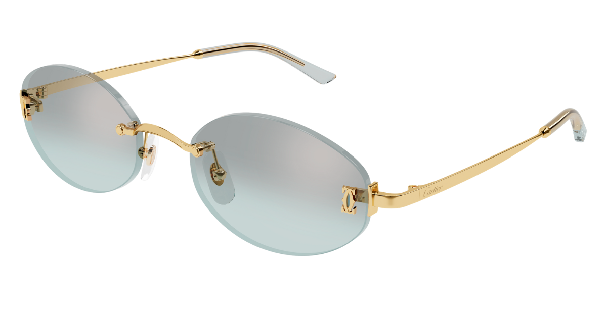 Cartier CT0592S 004 Rahmenlose Luxus-Sonnebrille in Gold mit grünen Gläsern
