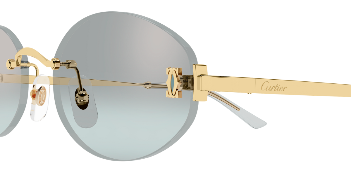 Cartier CT0592S 004 Rahmenlose Luxus-Sonnebrille in Gold mit grünen Gläsern