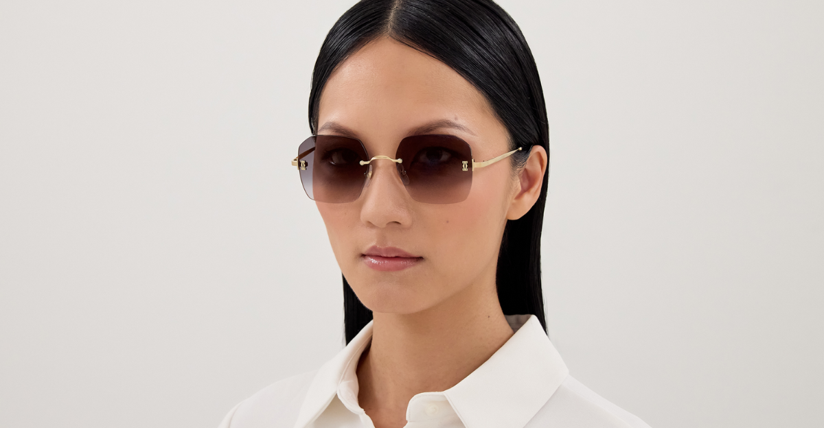 Cartier CT0591S 001 Rahmenlose Luxus-Sonnebrille in Gold mit grauen verspiegelten Gläsern