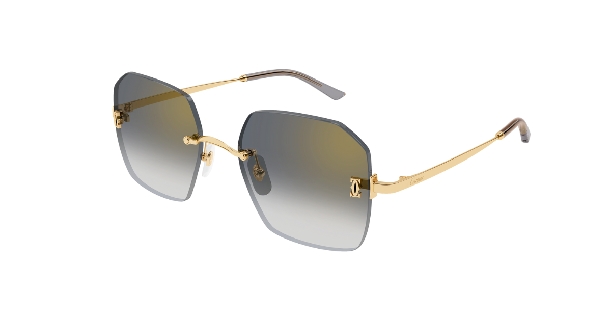 Cartier CT0591S 001 Rahmenlose Luxus-Sonnebrille in Gold mit grauen verspiegelten Gläsern
