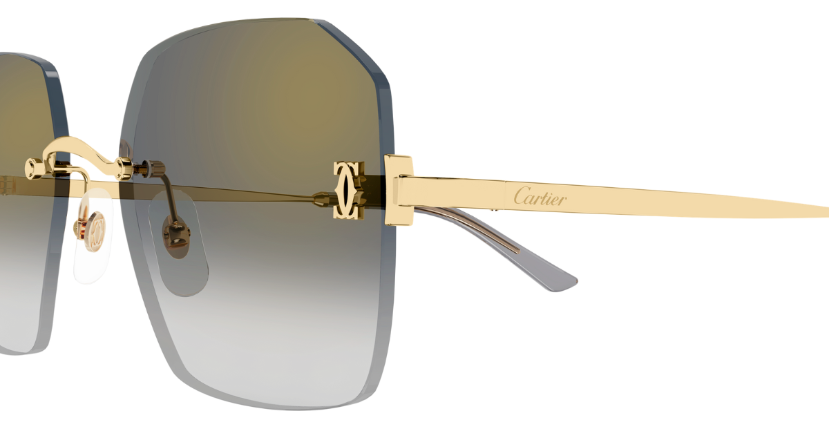 Cartier CT0591S 001 Rahmenlose Luxus-Sonnebrille in Gold mit grauen verspiegelten Gläsern