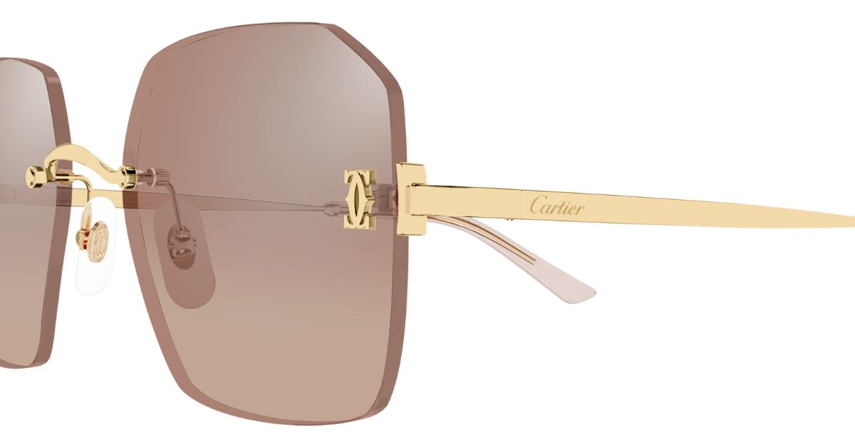 Cartier CT0577S 003 Rahmenlose Luxus-Sonnebrille in Gold mit braunen Gläsern