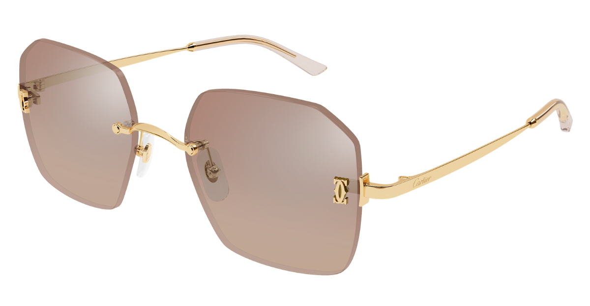 Cartier CT0577S 003 Rahmenlose Luxus-Sonnebrille in Gold mit braunen Gläsern