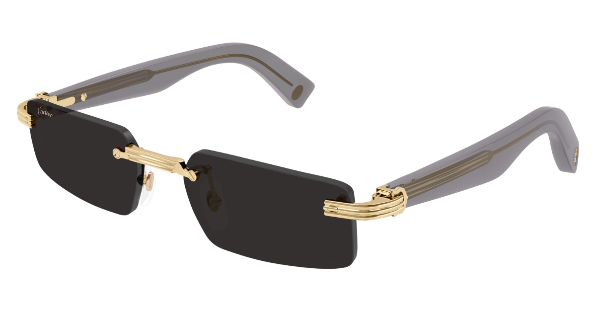 Cartier CT0537S 001 Rahmenlose Luxus-Sonnebrille in Gold mit grauen Gläsern