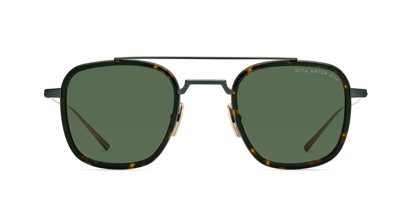 DITA Artoa.27x A-02 | Black Iron, Dark Tortoise, Antique Yellow Gold - Luxussonnenbrille in Silber mit grünen Gläsern