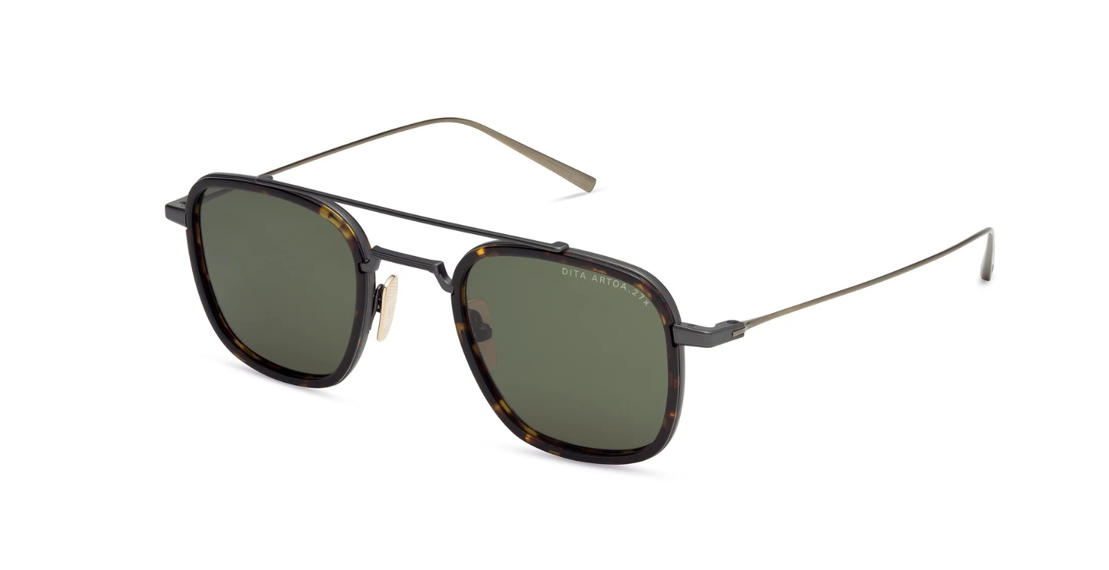 DITA Artoa.27x A-02 | Black Iron, Dark Tortoise, Antique Yellow Gold - Luxussonnenbrille in Silber mit grünen Gläsern
