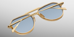 Jacques Marie Mage Commander Ciel Luxus-Sonnenbrille – handgefertigt in Japan mit goldener Fassung und blauen Gläsern
