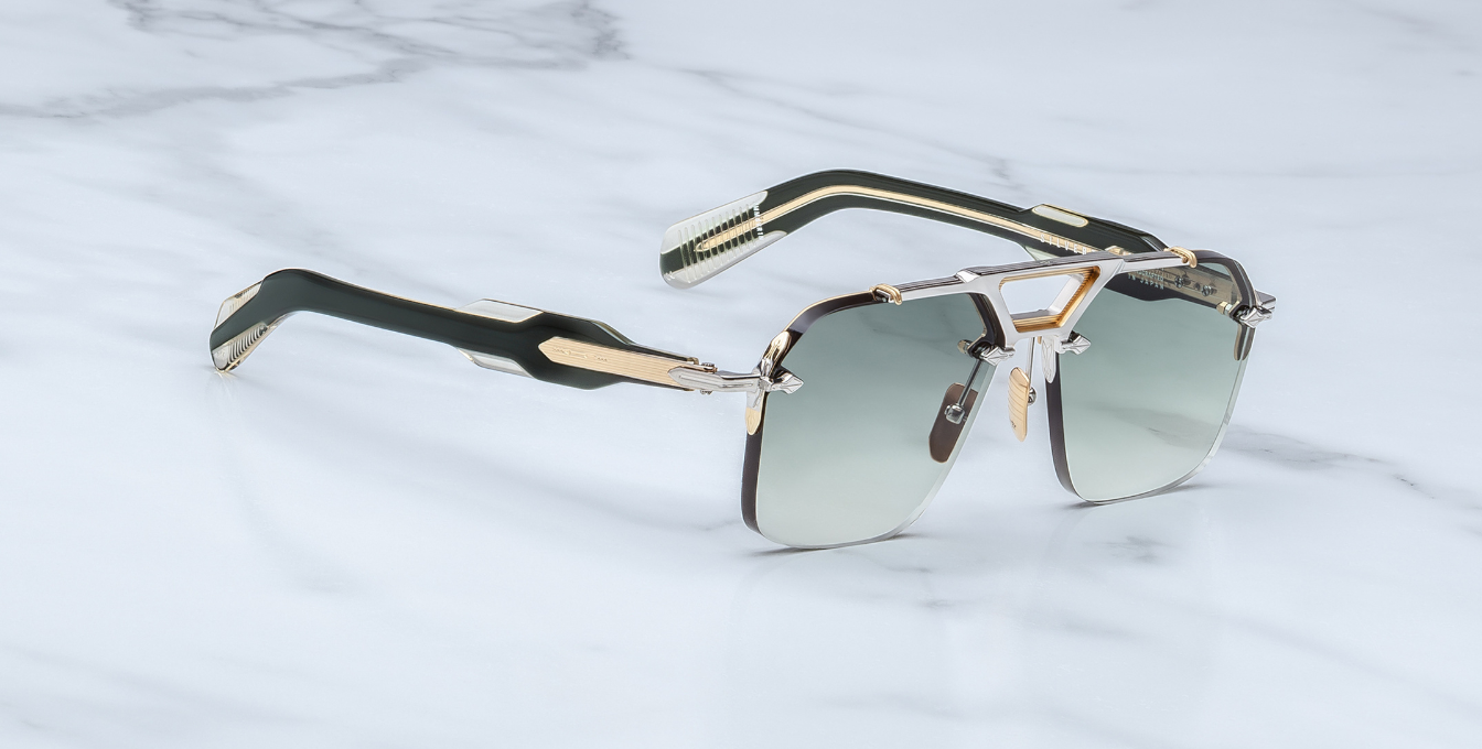 Jacques Marie Mage Silverton Viper Luxussonnenbrille in Silber mit grünen Gläsern