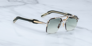 Jacques Marie Mage Silverton Viper Luxussonnenbrille in Silber mit grünen Gläsern