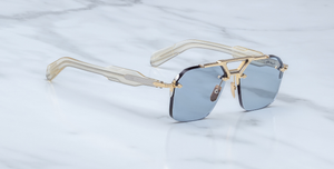 Jacques Marie Mage Silverton Ciel Luxussonnenbrille in Silber mit blauen Gläsern