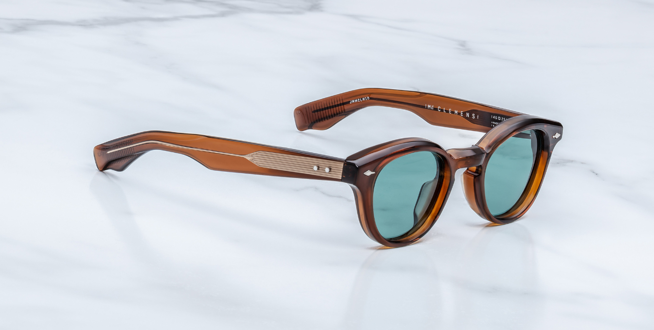Jacques Marie Mage Clemens Hickory - Luxussonnenbrille, handgemacht in Japan mit braunem Bügel und türkisen Gläsern
