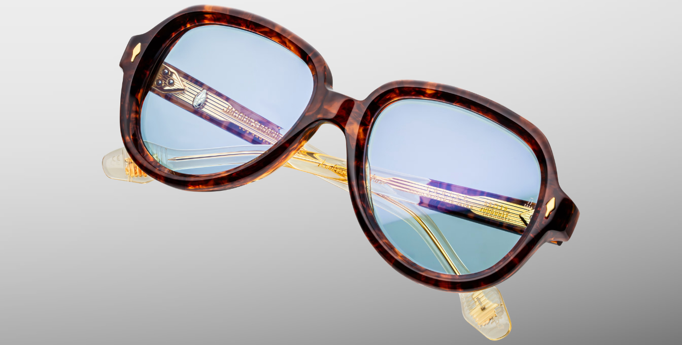 Jacques Marie Mage Louise Paris – limitierte Aviator Luxussonnenbrille, handgefertigt in Japan mit schildpattfarbenen Bügeln und Powder Blue Gläsern.
