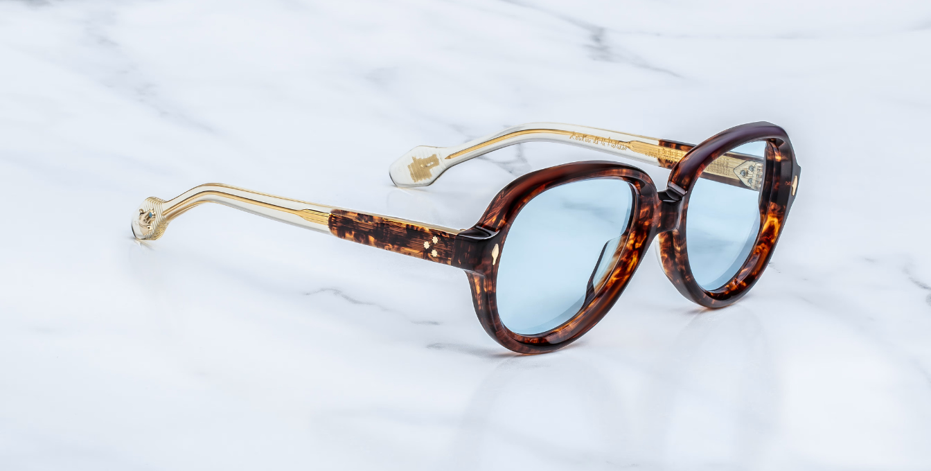 Jacques Marie Mage Louise Paris – limitierte Aviator Luxussonnenbrille, handgefertigt in Japan mit schildpattfarbenen Bügeln und Powder Blue Gläsern.