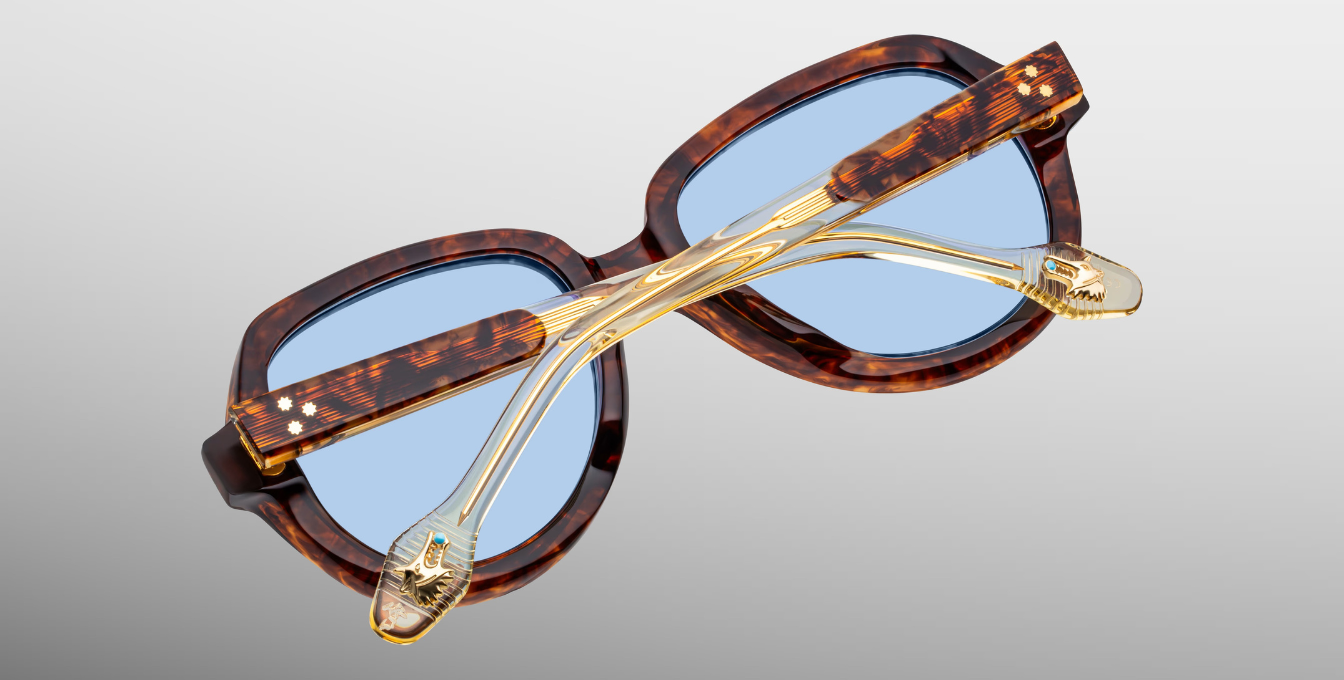 Jacques Marie Mage Louise Paris – limitierte Aviator Luxussonnenbrille, handgefertigt in Japan mit schildpattfarbenen Bügeln und Powder Blue Gläsern.