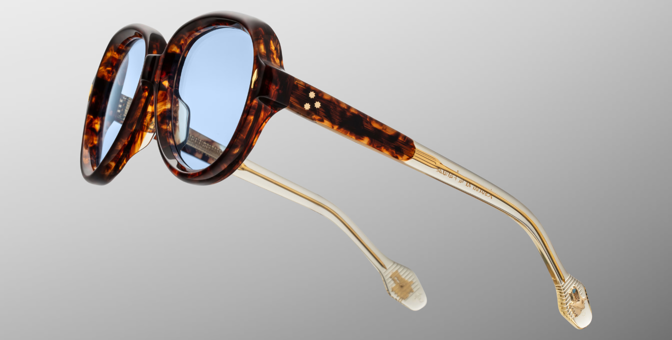 Jacques Marie Mage Louise Paris – limitierte Aviator Luxussonnenbrille, handgefertigt in Japan mit schildpattfarbenen Bügeln und Powder Blue Gläsern.