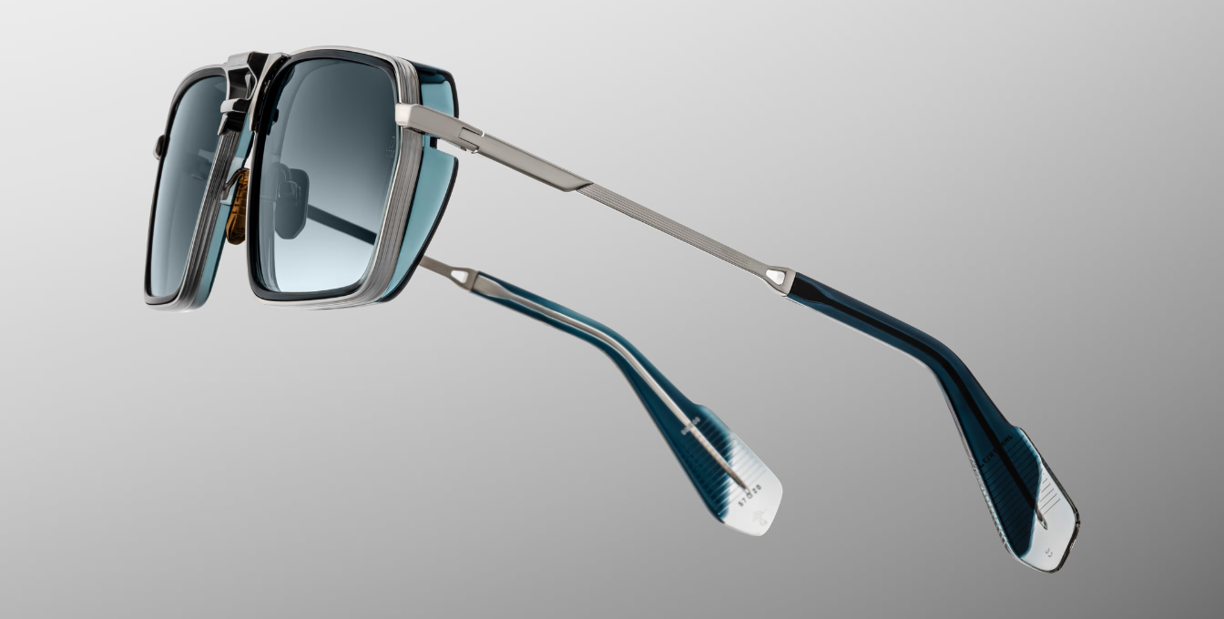 Jacques Marie Mage GT-R Atlantic Sonnenbrille in Silber und Blau   - limitierte, handgefertigte Luxusbrille 