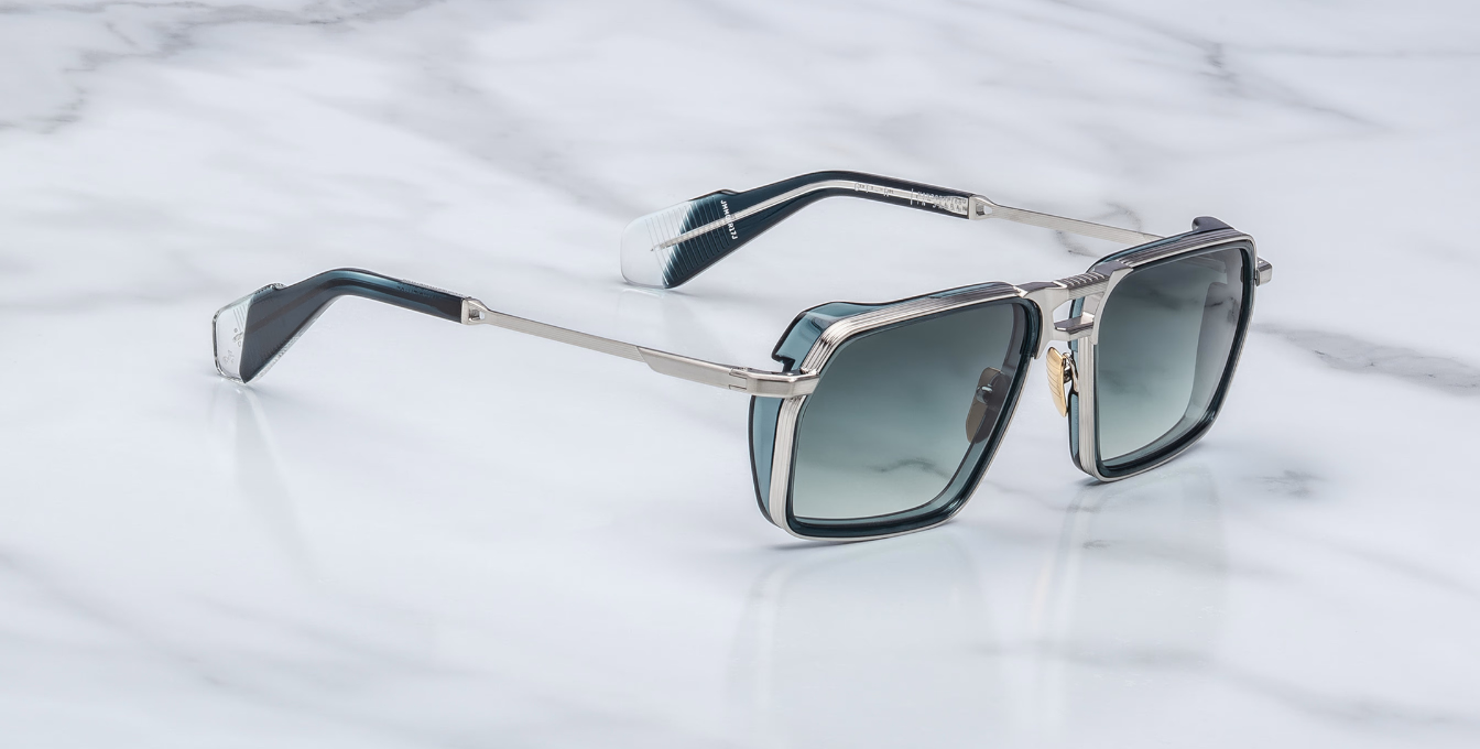 Jacques Marie Mage GT-R Atlantic Sonnenbrille in Silber und Blau   - limitierte, handgefertigte Luxusbrille 