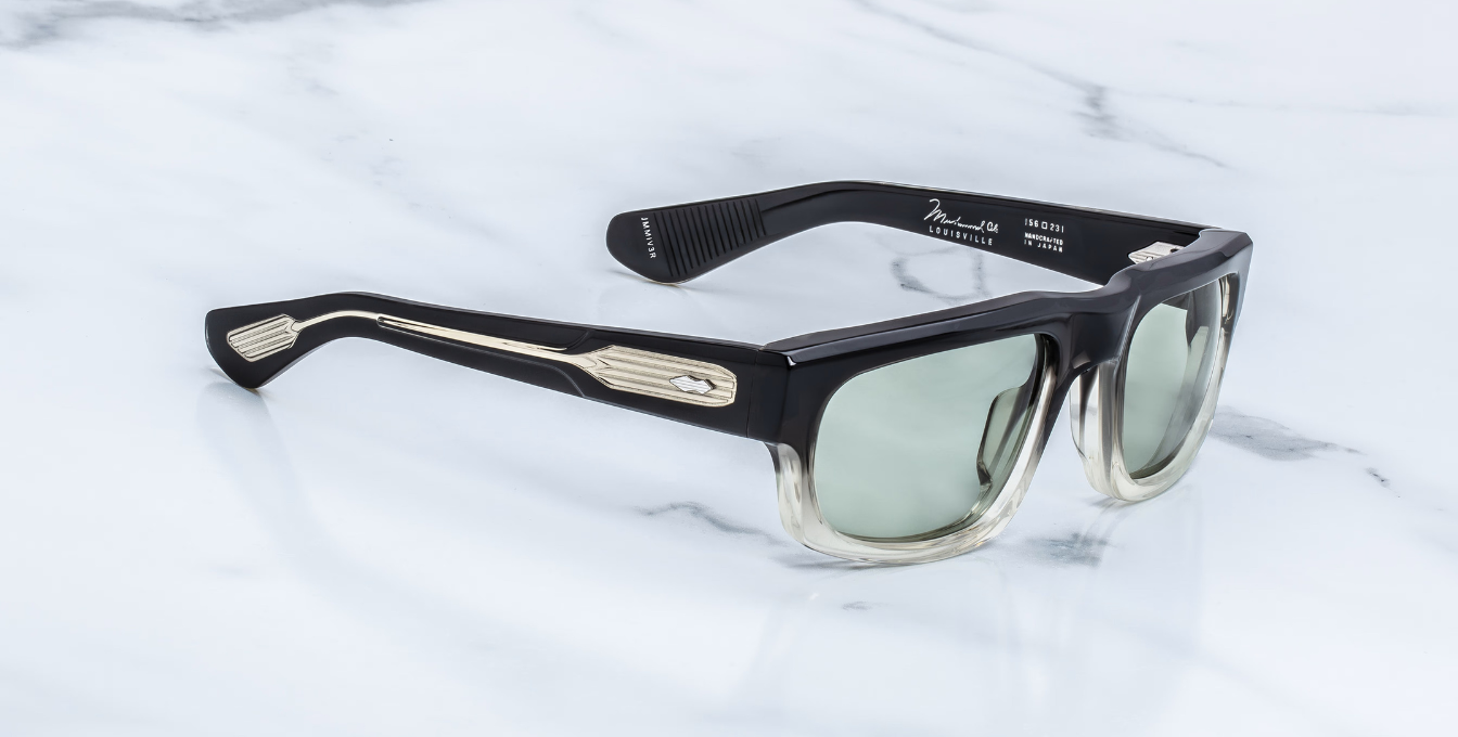 Jacques Marie Mage - Muhammed Ali Kollektion - Eckige Louisville Black Fade Sonnenbrille in Schwarz und Beige - limitierte, handgefertigte Luxusbrille aus Japan