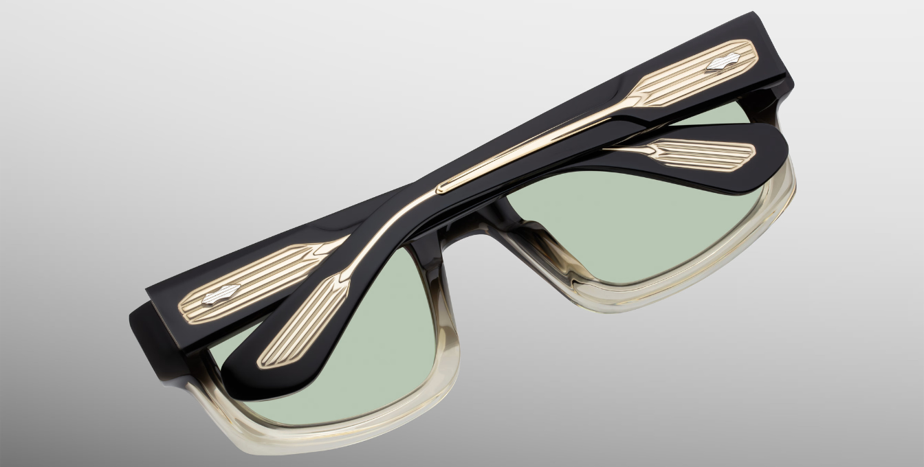 Jacques Marie Mage - Muhammed Ali Kollektion - Eckige Louisville Black Fade Sonnenbrille in Schwarz und Beige - limitierte, handgefertigte Luxusbrille aus Japan