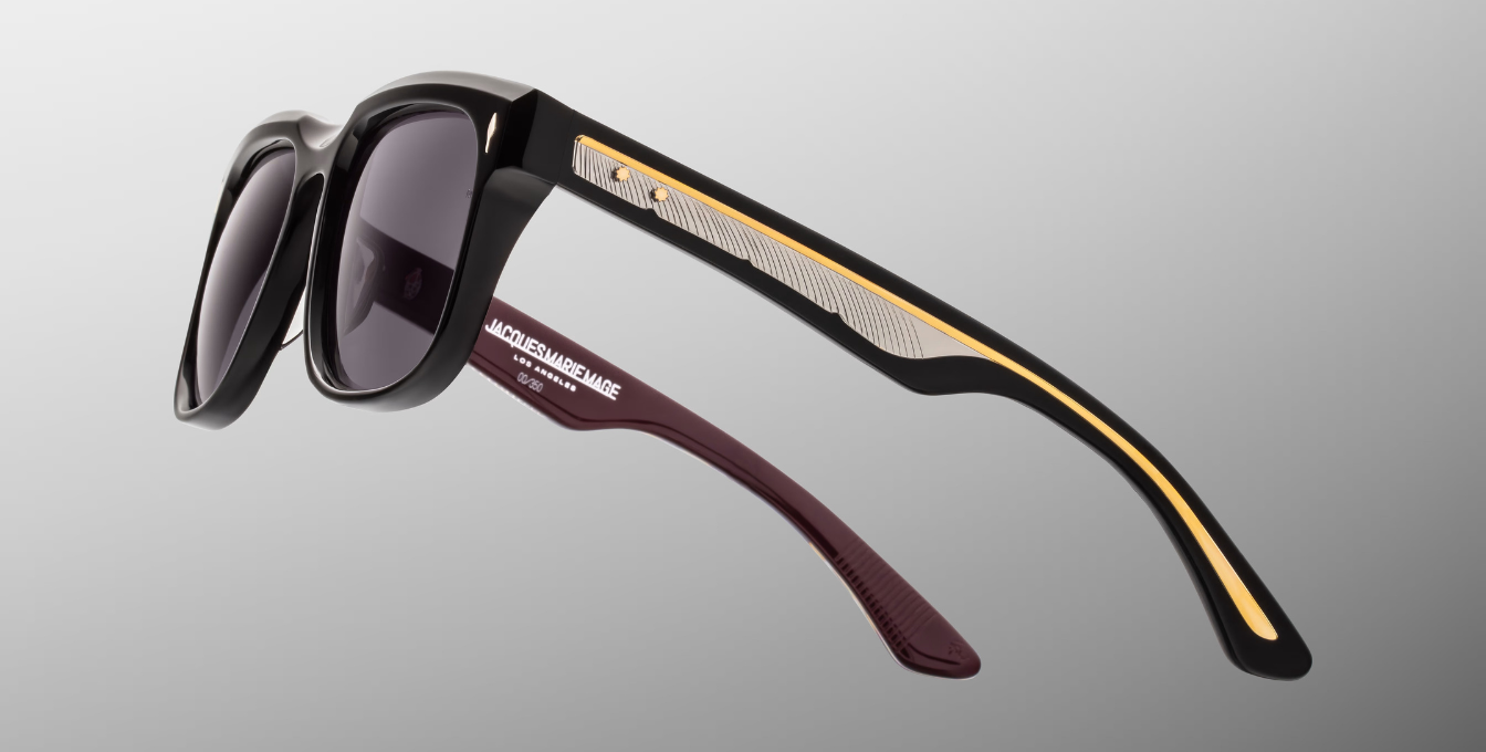 Jacques Marie Mage Wesley Bloodstone - Luxus-Sonnenbrille handgefertigt in Japan mit schwarzem Rahmen und schwarzen Gläsern in Eckig