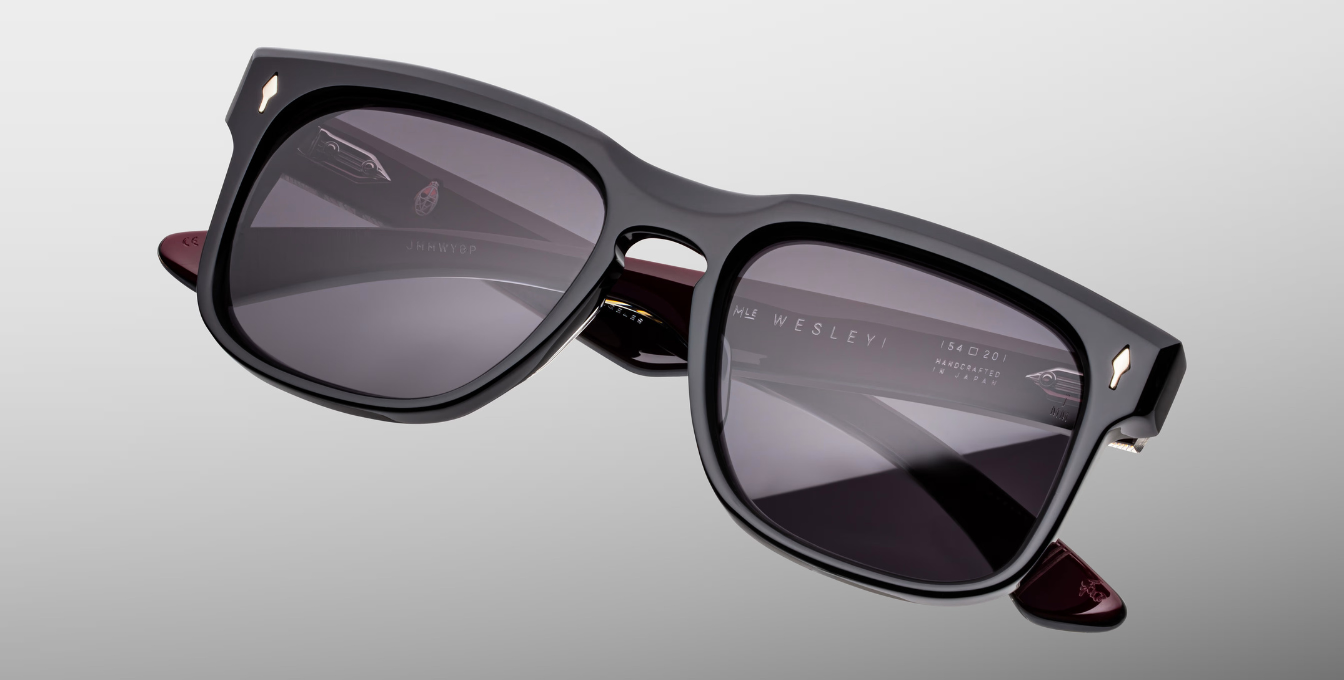 Jacques Marie Mage Wesley Bloodstone - Luxus-Sonnenbrille handgefertigt in Japan mit schwarzem Rahmen und schwarzen Gläsern in Eckig