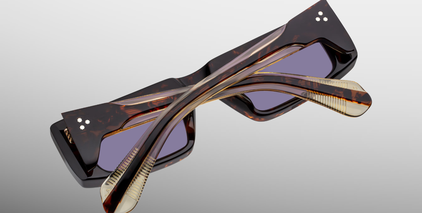 Jacques Marie Mage Rimbaud Beau - Eckige Luxussonnenbrille mit braunem Rahmen und lila Gläsern