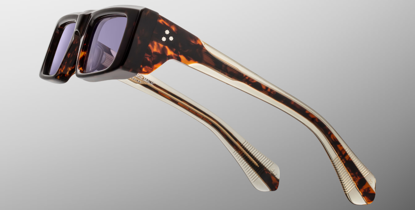 Jacques Marie Mage Rimbaud Beau - Eckige Luxussonnenbrille mit braunem Rahmen und lila Gläsern