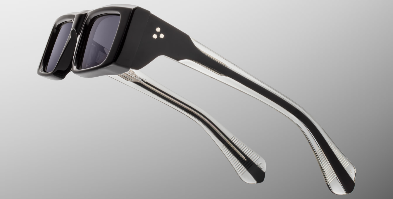 Jacques Marie Mage Rimbaud Titan - Eckige Luxussonnenbrille mit schwarzem Rahmen und grau-lila Gläsern
