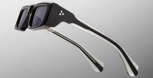 Jacques Marie Mage Rimbaud Titan - Eckige Luxussonnenbrille mit schwarzem Rahmen und grau-lila Gläsern