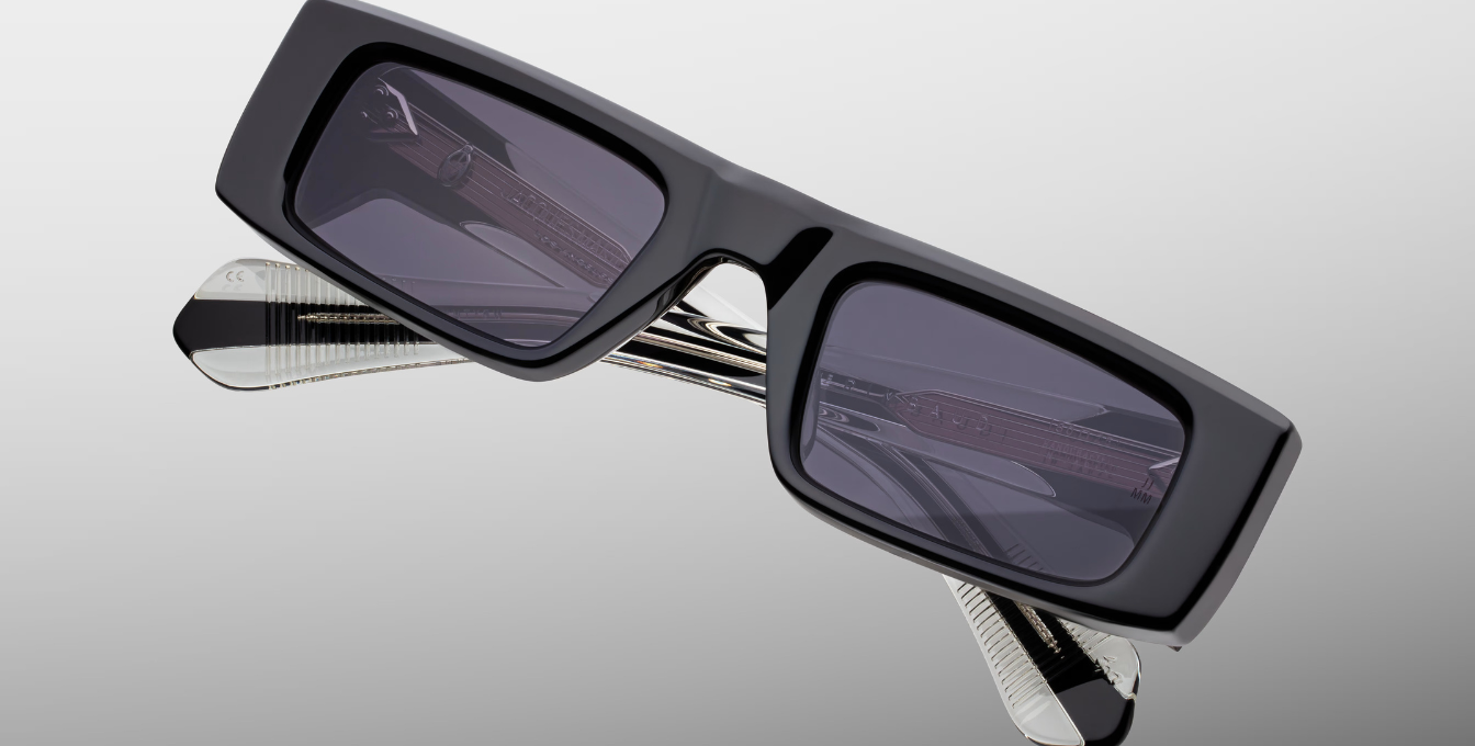 Jacques Marie Mage Rimbaud Titan - Eckige Luxussonnenbrille mit schwarzem Rahmen und grau-lila Gläsern